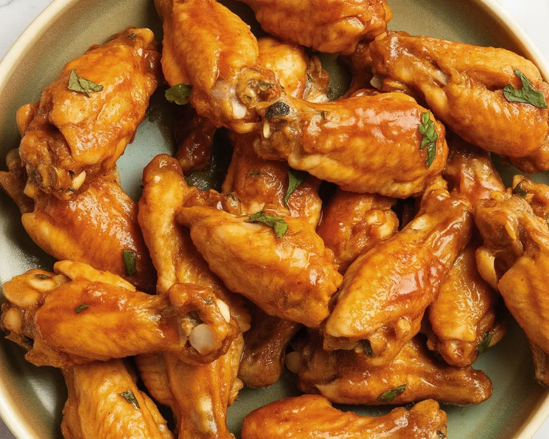 Crispy Cowboy Butter Chicken Wings drizzled with a smoky butter sauce.
