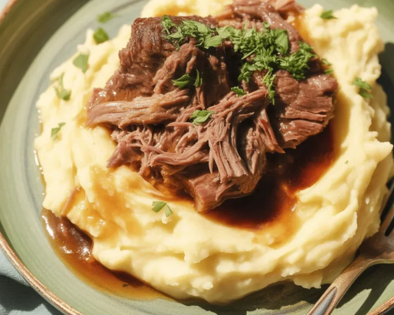 Tender and juicy beef chuck roast cooked with savory gravy and vegetables.